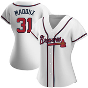 White Replica Greg Maddux Women's Atlanta Braves Home Jersey